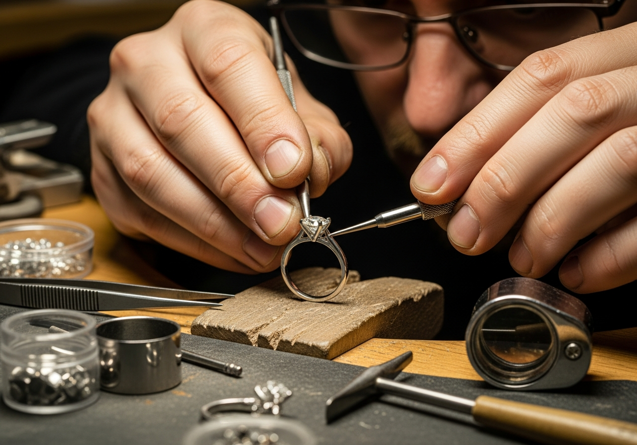 Expert jeweler crafting an engagement ring — Chattanooga Jewelry Company
